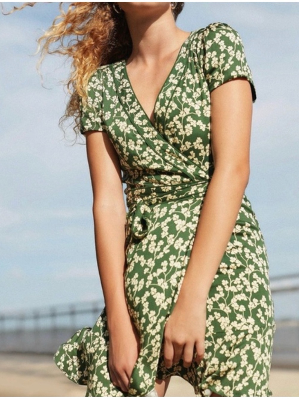 Urban Outfitters Kimchi Blue Green Floral Wrap Midi Dress